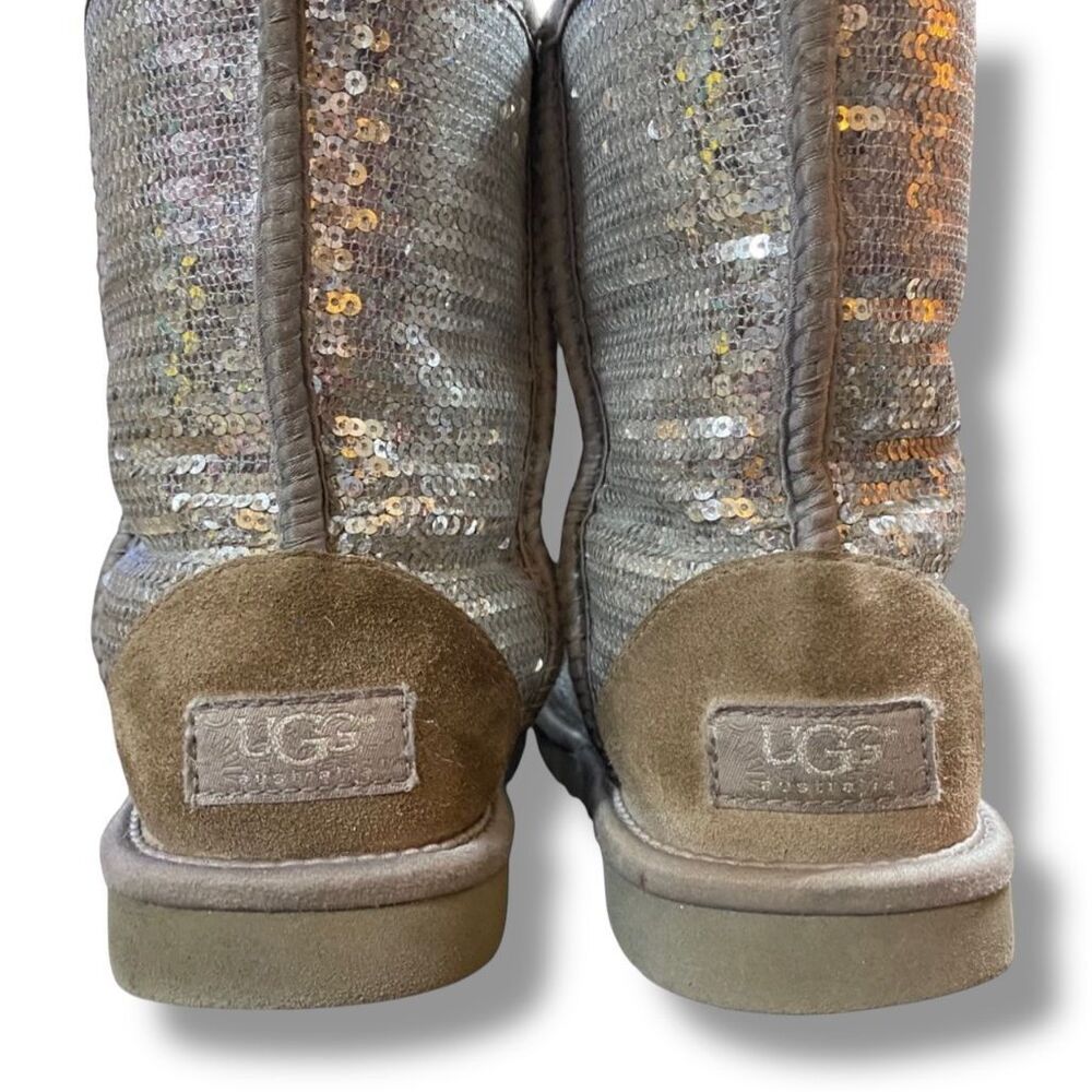 UGG Classic Short Silver Sequin Sparkle Boots - Picture 7 of 12